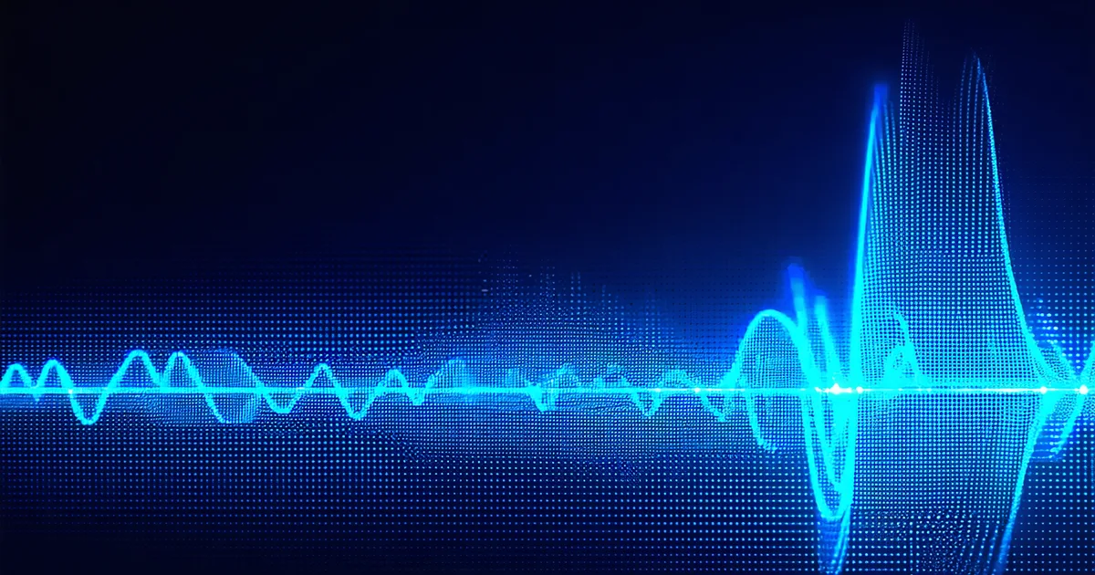 Signal wave cutting through noisy interference pattern, B2B sales data intelligence abstract visualization