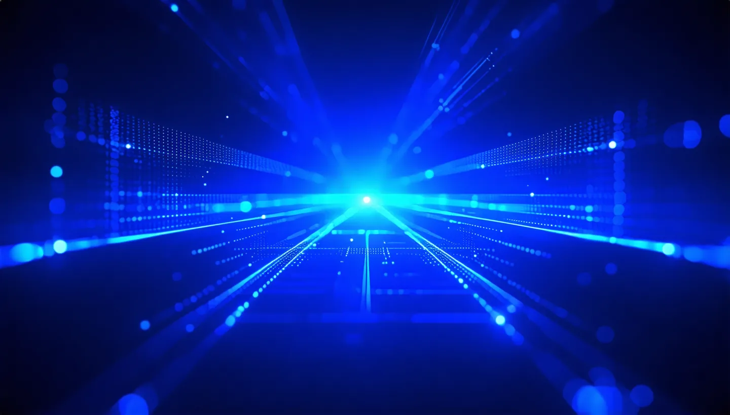 Abstract data visualization of a B2B sales pipeline with glowing blue signal paths flowing through a deep navy field, representing deal intelligence and revenue analysis
