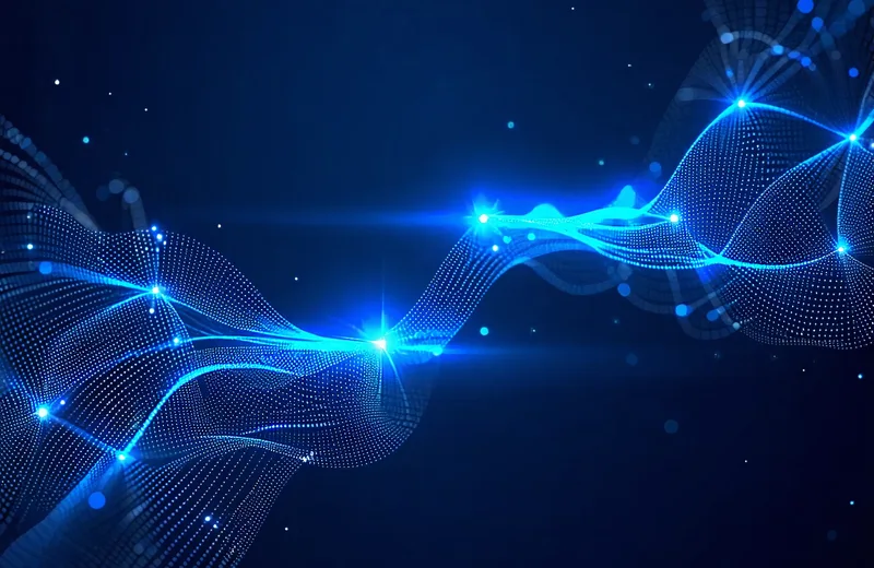 Abstract visualization of CRM pipeline data being matched and cross-referenced with signal intelligence layers, blue network overlay on dark background